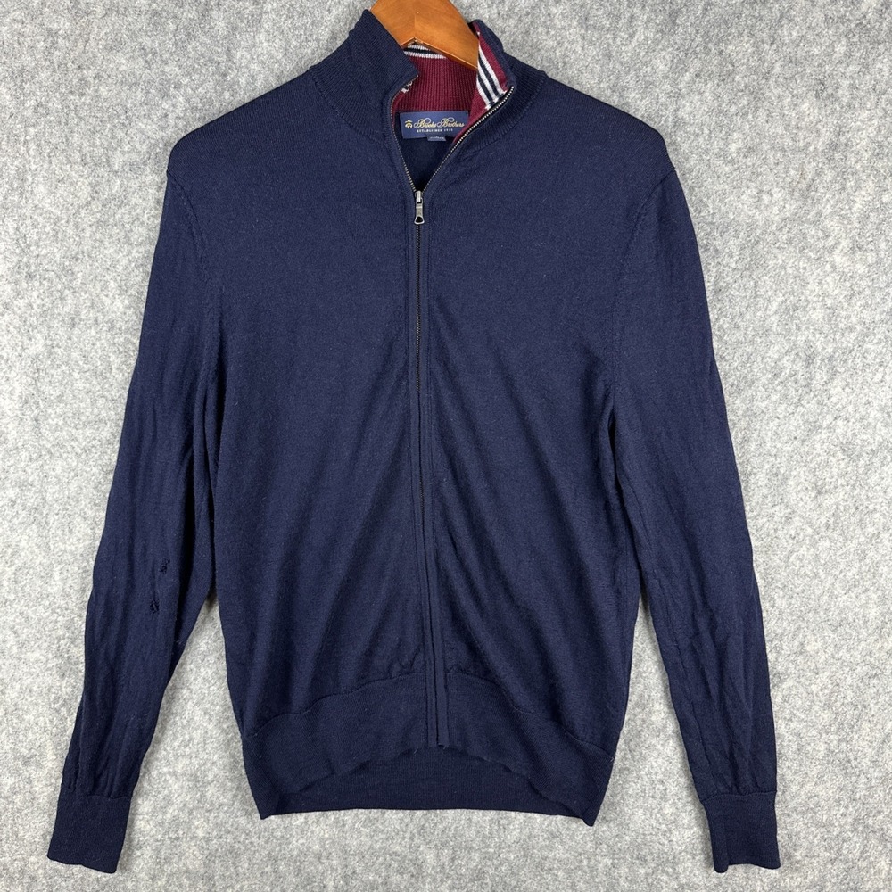 Brooks Brothers Sweater Men's S Dark Blue Full Zip Soft Merino Wool HOLES